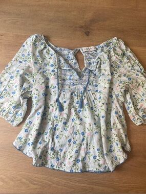 Abercrombie & Fitch Floral Peasant Blouse - Blue & Pink